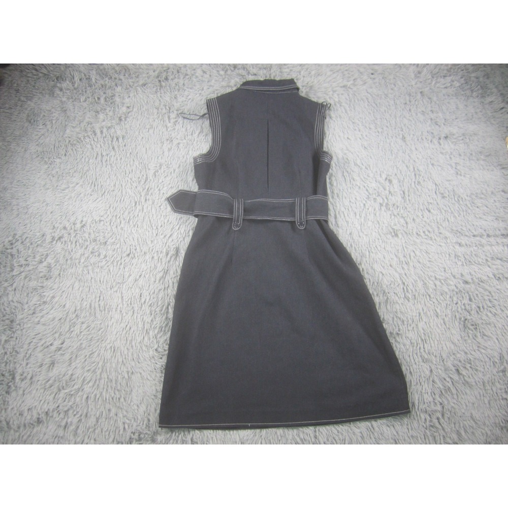 Sandra Darren Womens 10 Blue Denim-Look Sleeveless Belted Shirt Dress - Picture 6 of 10